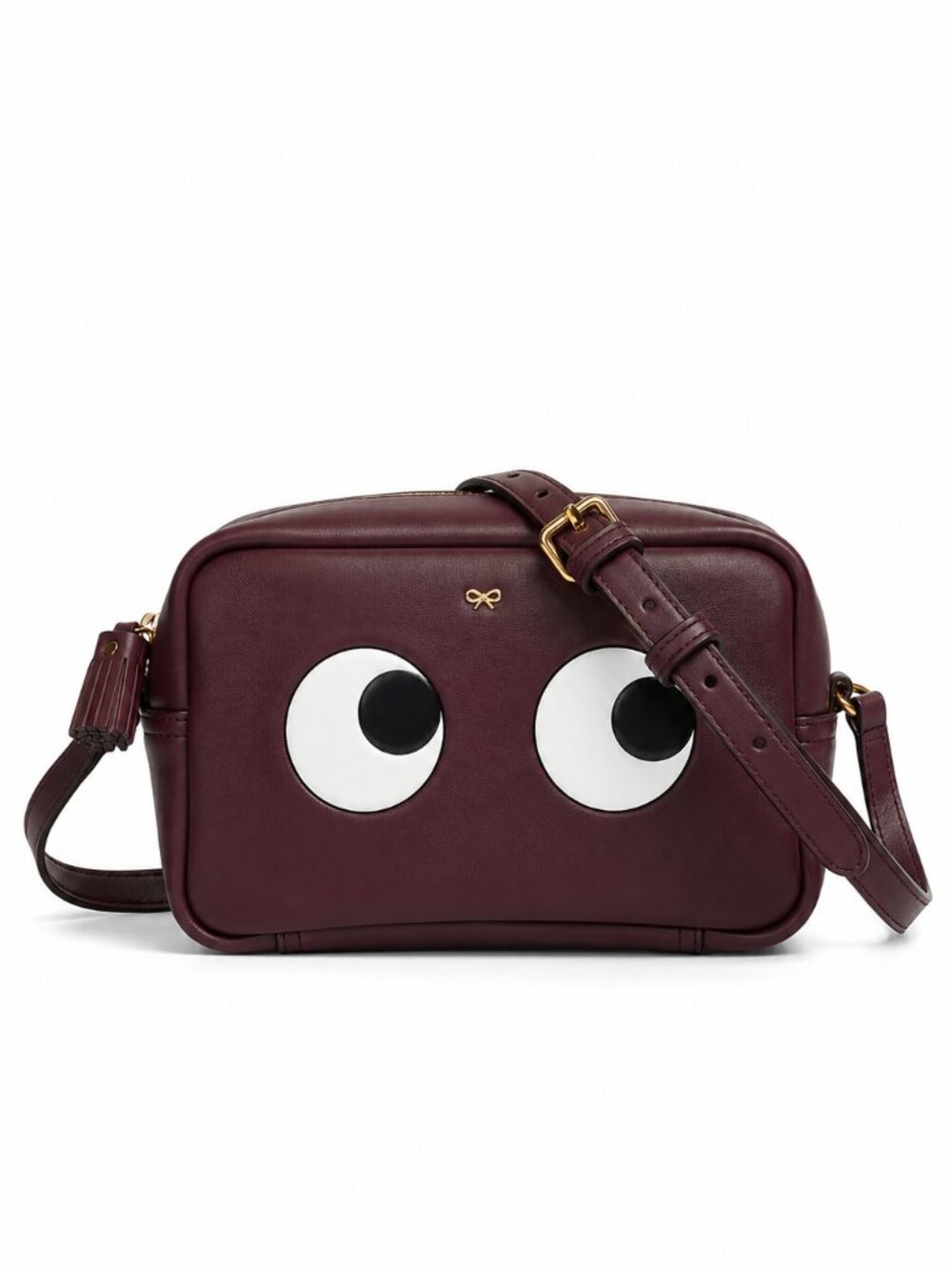 Anya Hindmarch Mini Eyes Crossbody Bag Chalk Circus Burgundy Leather